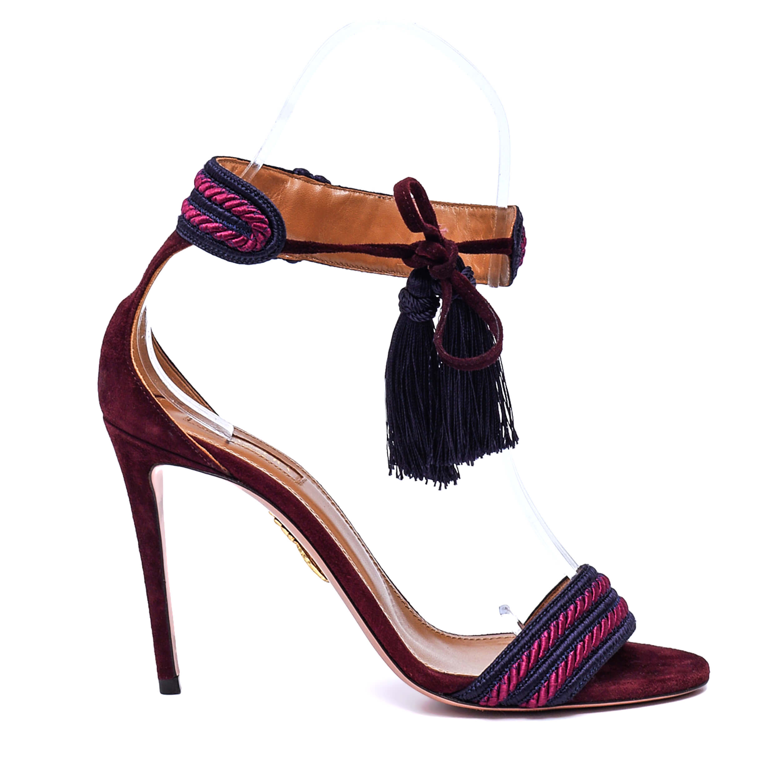 Aquazzura - Burgundy Suede Shanty Tassel Pump Sandals / 38